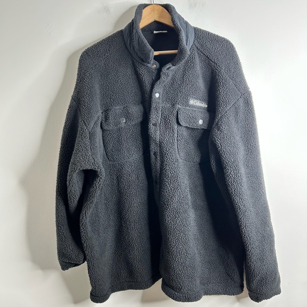 Columbia Fleece Snap Neck Shirt Jacket Black Size XXL Women's Cozy Warm Layer